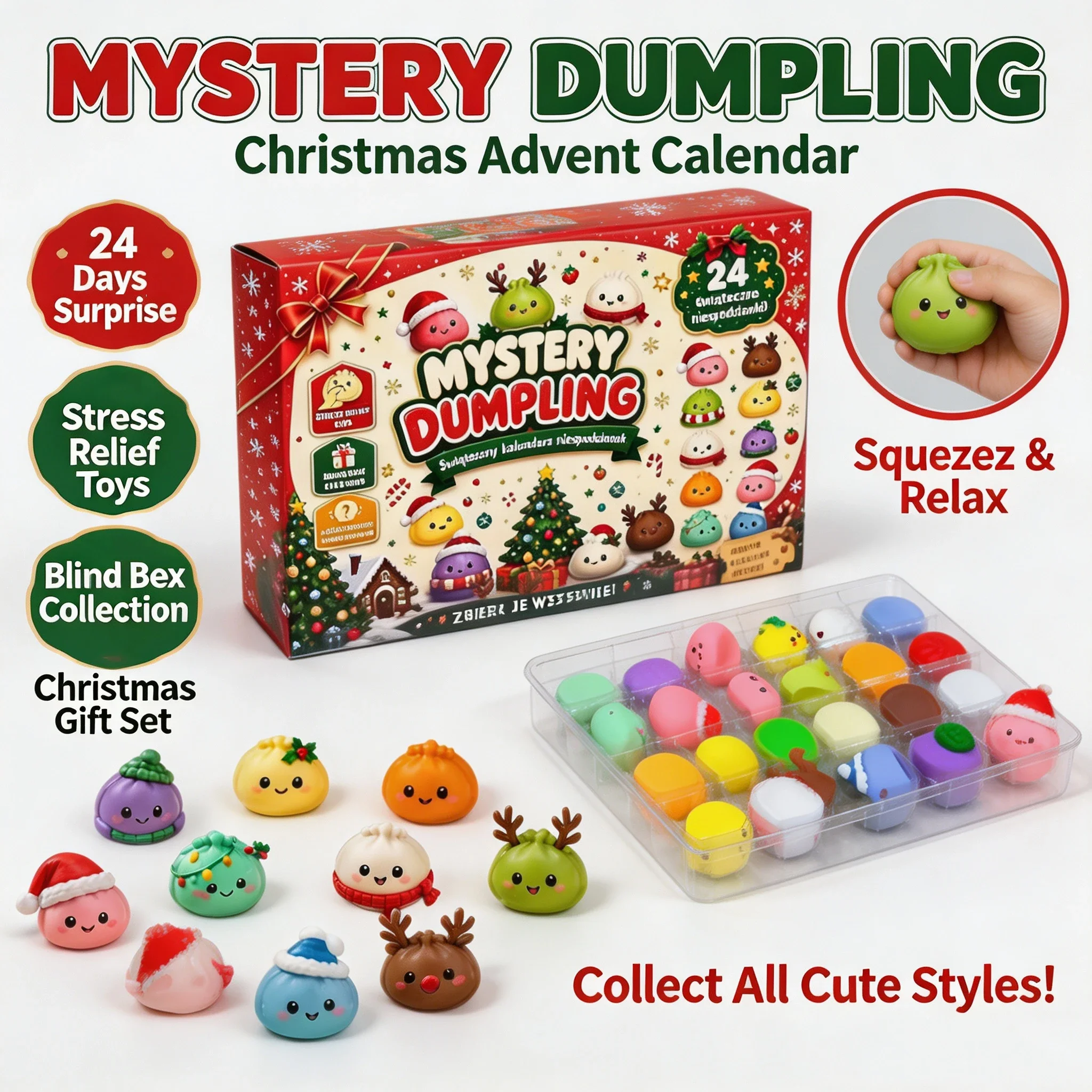 Advent Calendar Gift - 24 buah mainan berbentuk pangsit lucu
