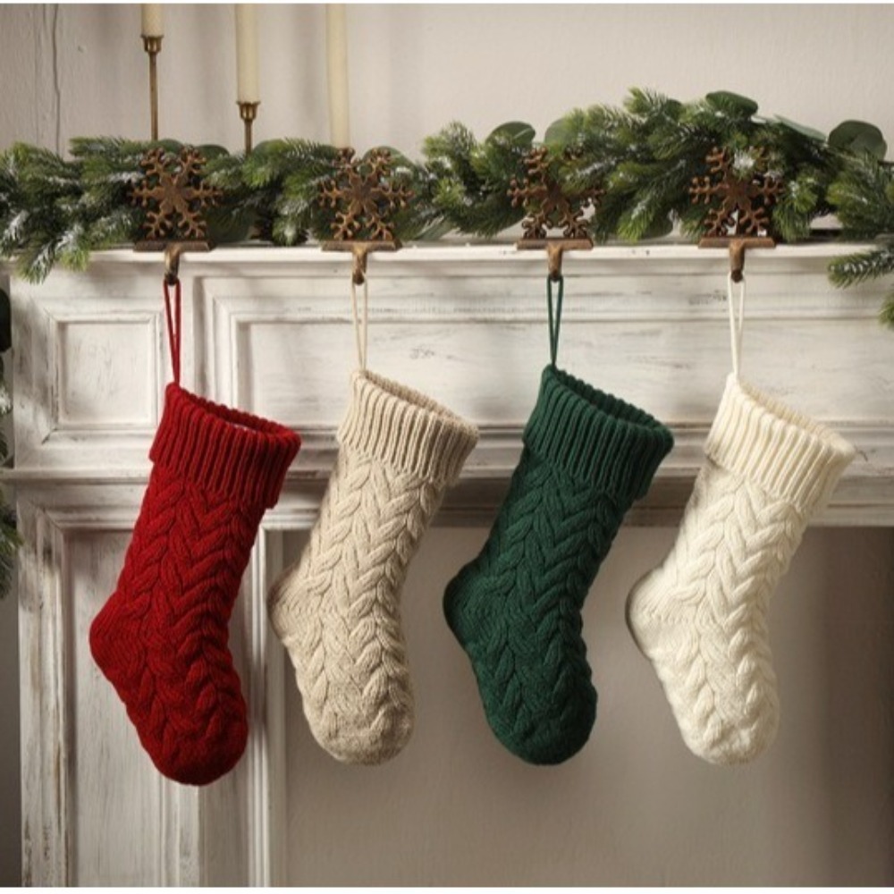 Christmas Stocking Hanging - Knitted Christmas Sockings Fluffy Soft Hanging