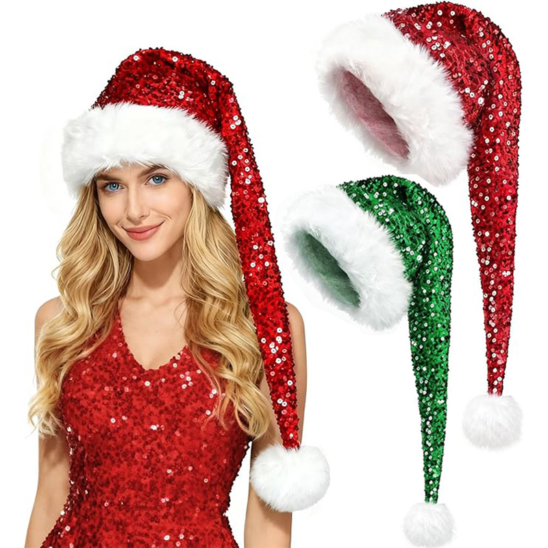 Santa Hat Plush - Topi Sequin Baru untuk Pria dan