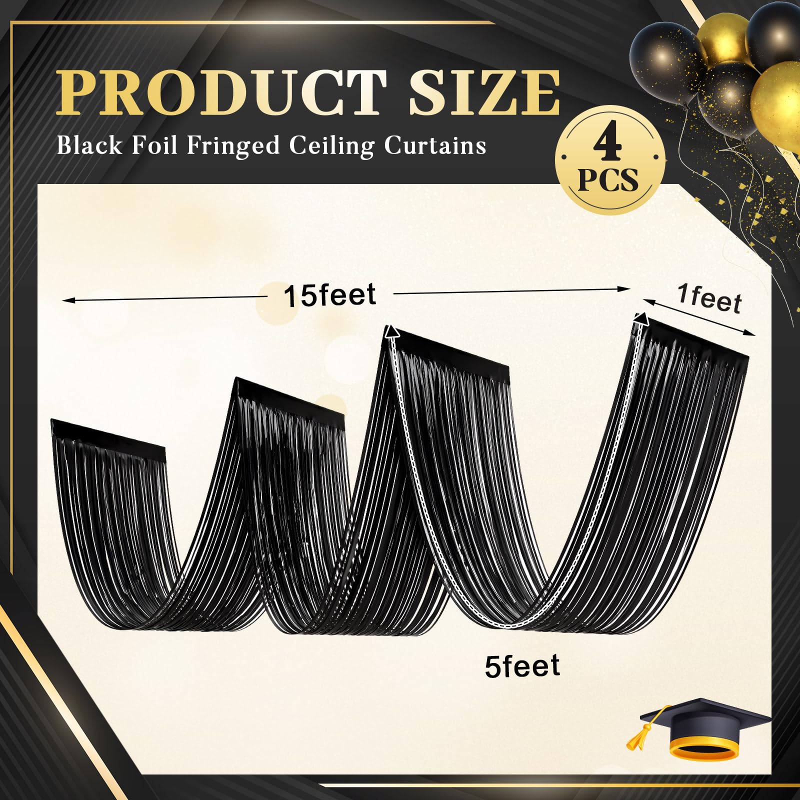 4 PCS Tirai Rumbai Hitam untuk - Tinsel Garland Decoration ulasan dan harga