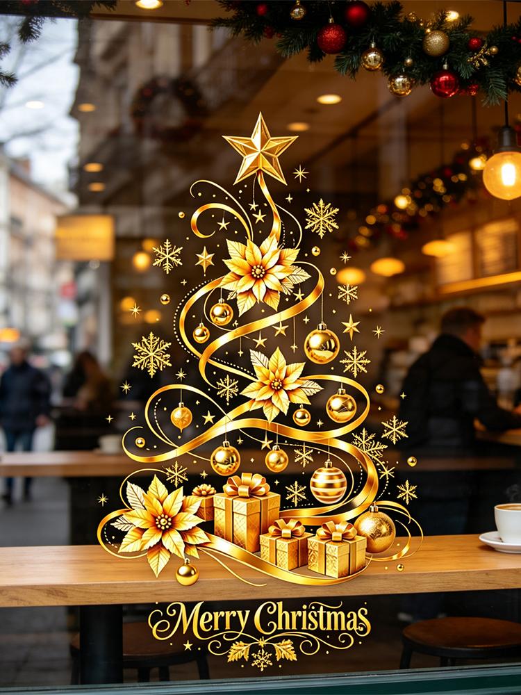 Stiker Dinding Pohon Natal, St - Snowflake Window Decal ulasan dan harga